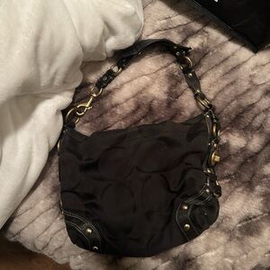 Coach Black Shoulder Bag with Gold Accents